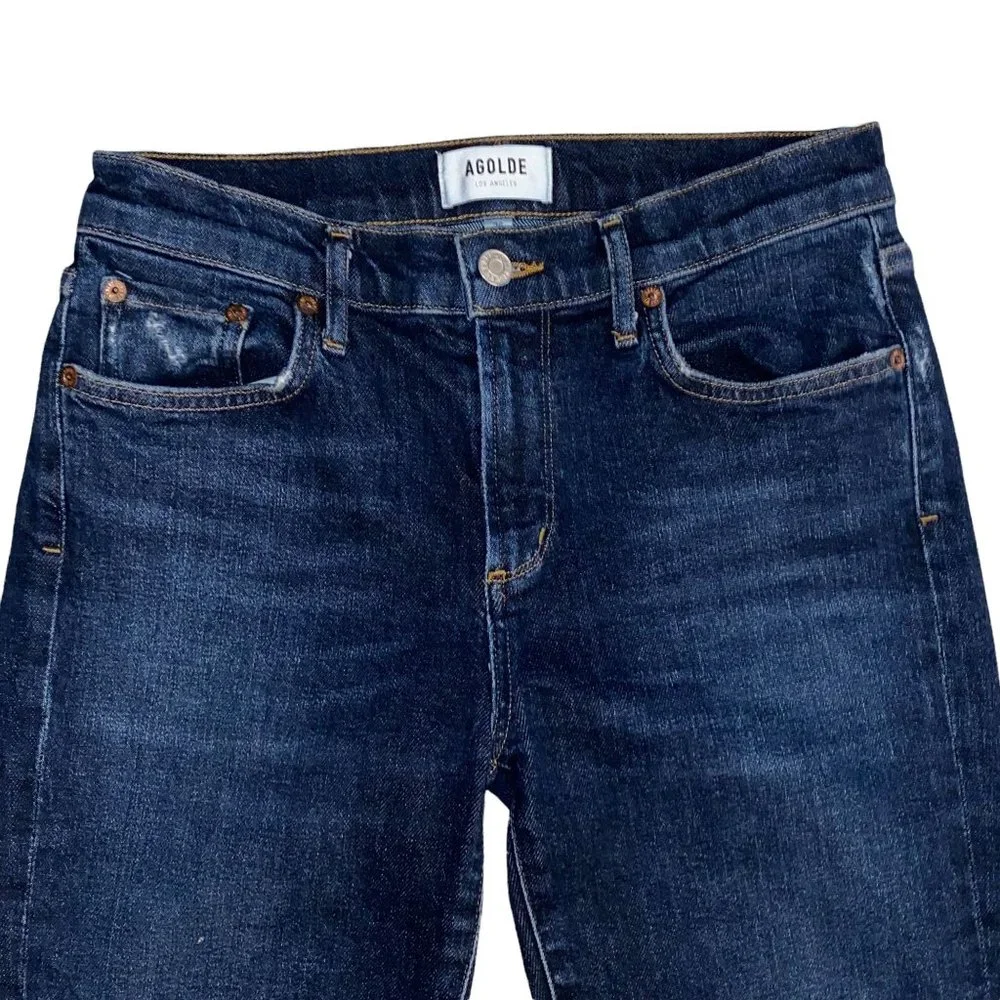 AGOLDE Sophie Dark Blue Wash Denim High Rise Raw Hem Crop Skinny Jeans Size 26 - Picture 2 of 11
